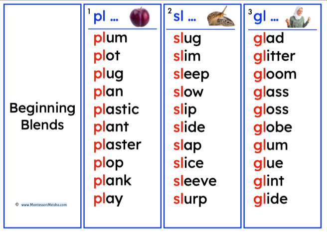 montessori blue series — beginning consonant blends word cards montessori blue series — beginning consonant blends word cards