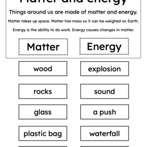 montessori sorting card activity matter or energy?