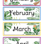 classroom calendar cards — tropical leaves theme