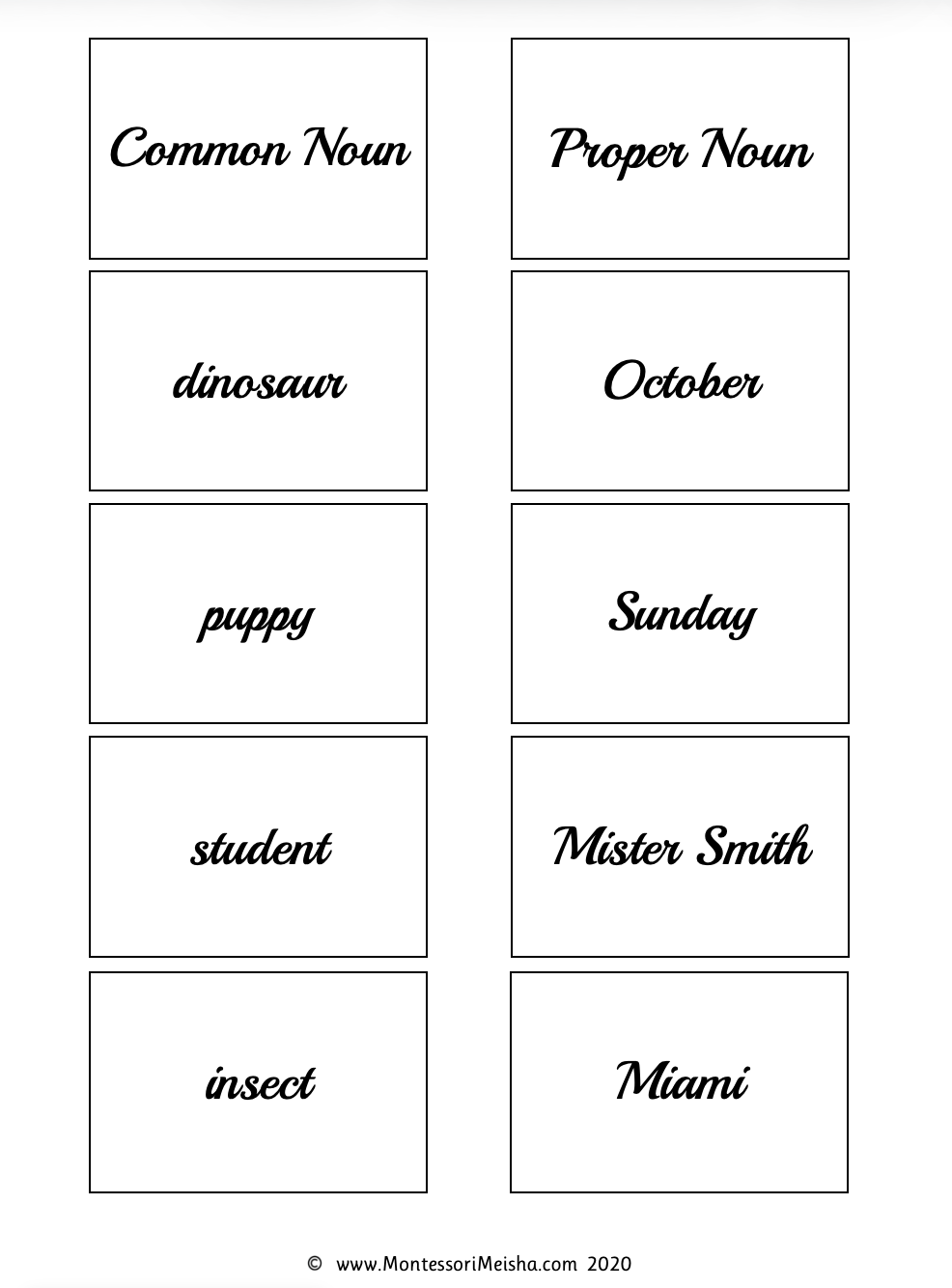common and proper nouns (cursive) common and proper nouns (cursive)