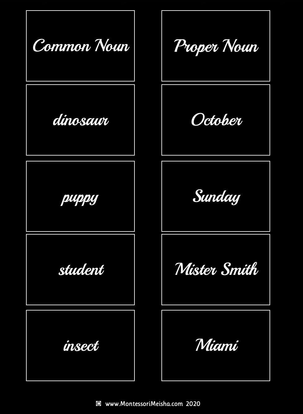 common and proper nouns (cursive) common and proper nouns (cursive)