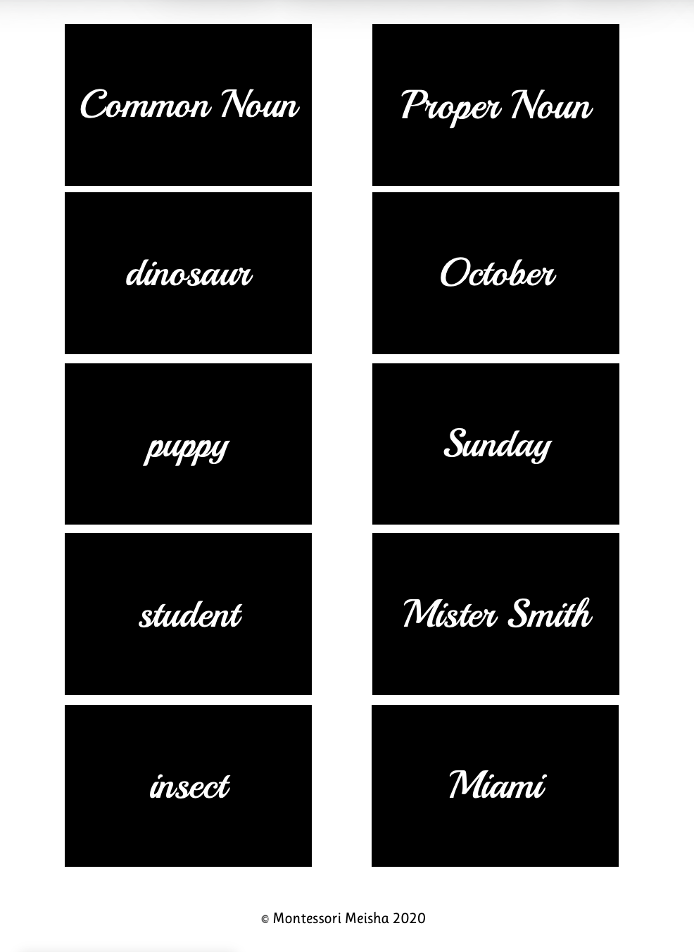 common and proper nouns (cursive) common and proper nouns (cursive)