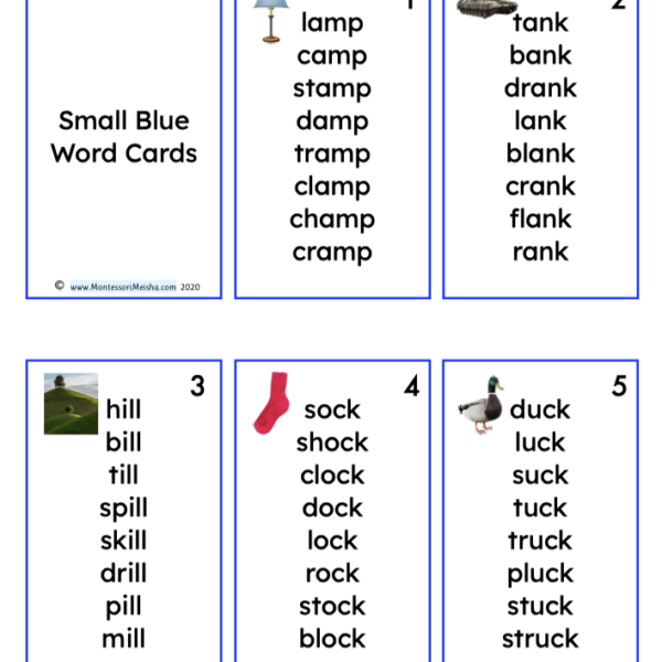 small blue word cards