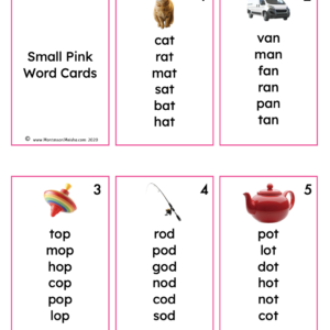 small pink word cards
