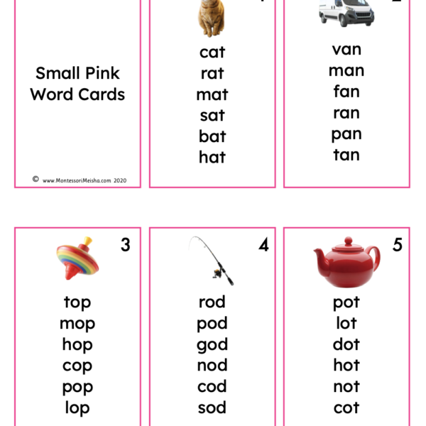 small pink word cards