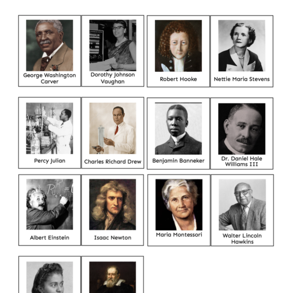 diverse scientists of the western world — montessori nomenclature cards