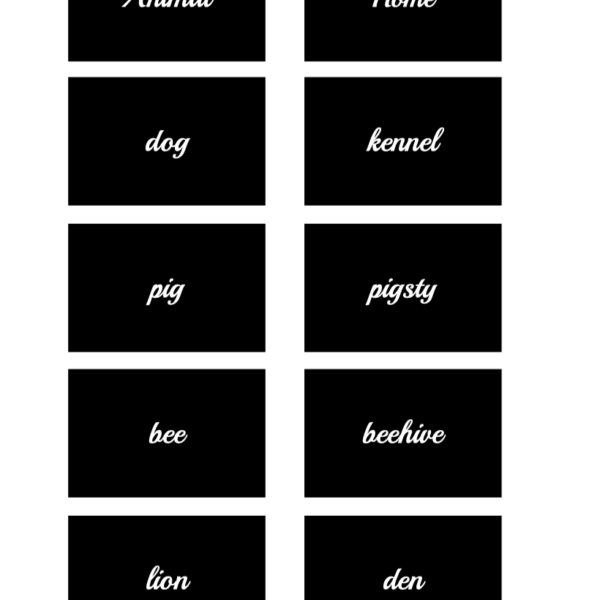 Animal Homes (Cursive)
