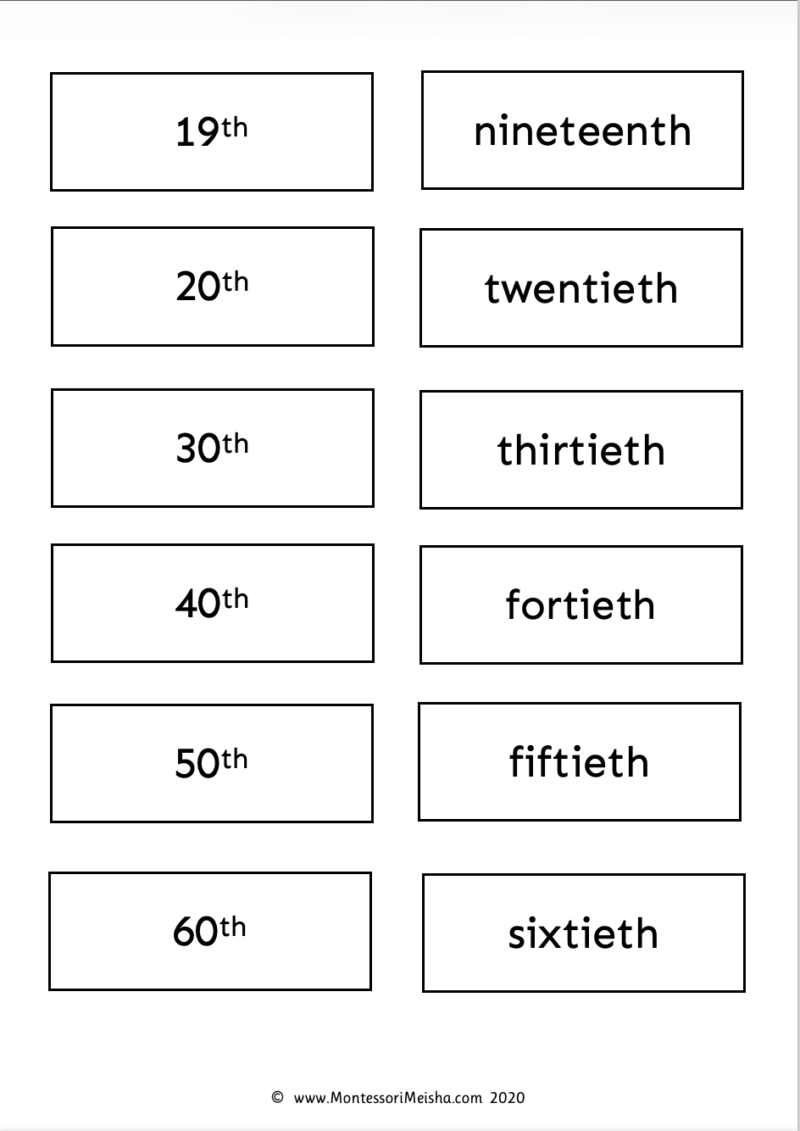 Orderly Numbers Ordinal Numbers - Printable Montessori Teaching Resources