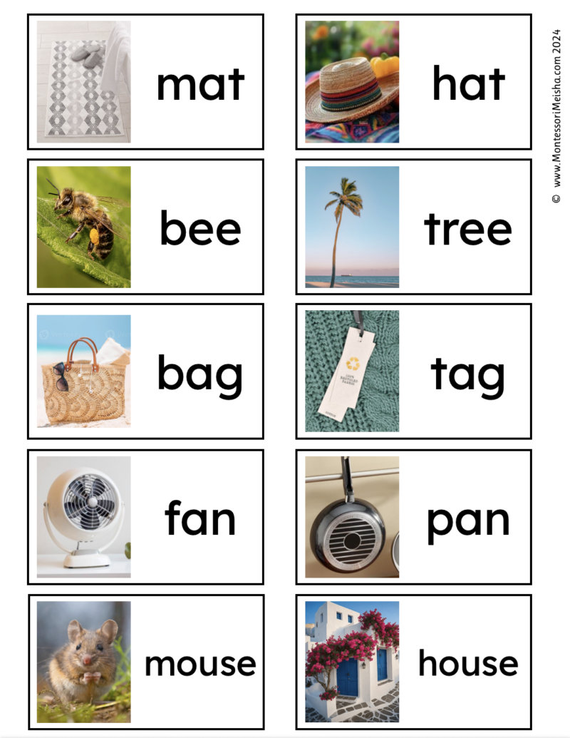 Rhyming Words - Printable Montessori Teaching Resources